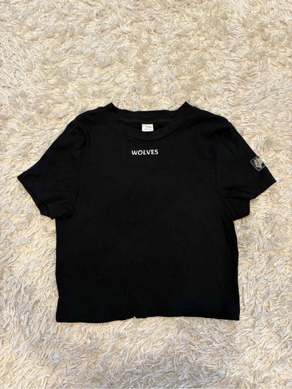 She Darc Sport Black Ribbed Short Sleeve Tee with 'WOLVES' Embroidery Shoulder